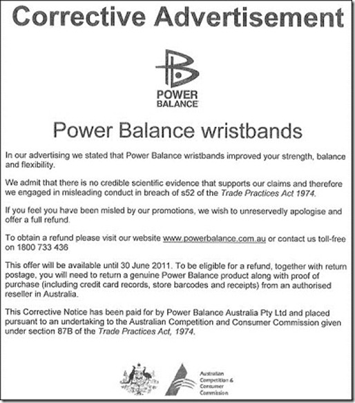 Admissão de Fraude da Power Balance Genérica