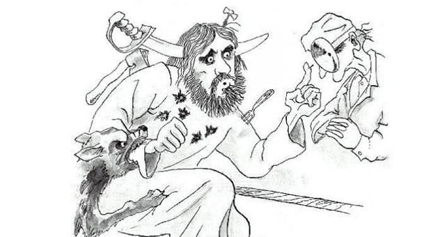 Caricatura de Rasputin no médico