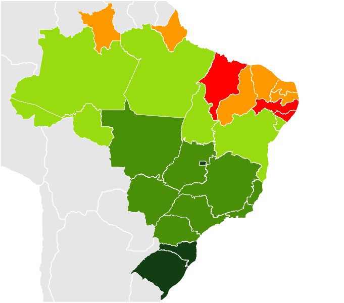 Mapa da expectativa de vida por estado brasileiro