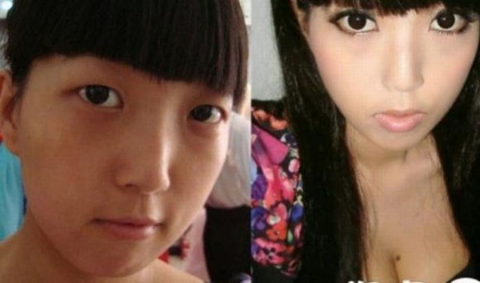 Antes e depois da maquiagem de garotas orientais 02