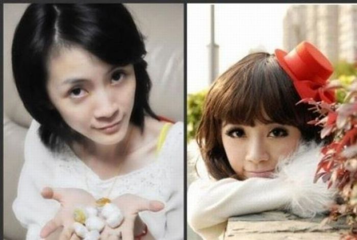 Antes e depois da maquiagem de garotas orientais 06
