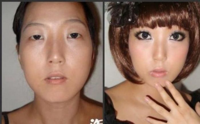 Antes e depois da maquiagem de garotas orientais 10