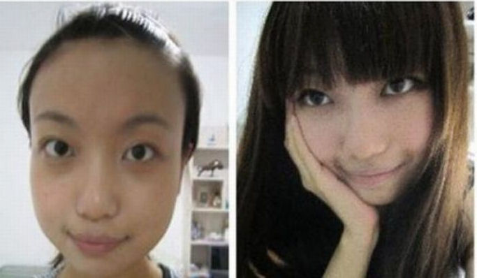 Antes e depois da maquiagem de garotas orientais 12
