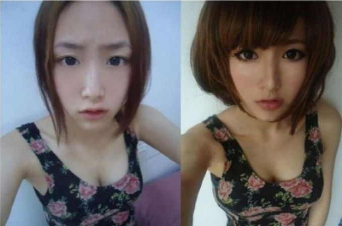 Antes e depois da maquiagem de garotas orientais 13