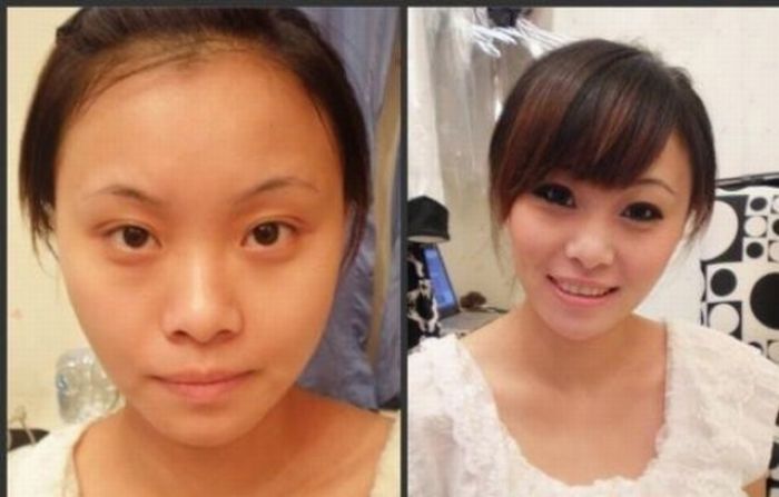 Antes e depois da maquiagem de garotas orientais 16