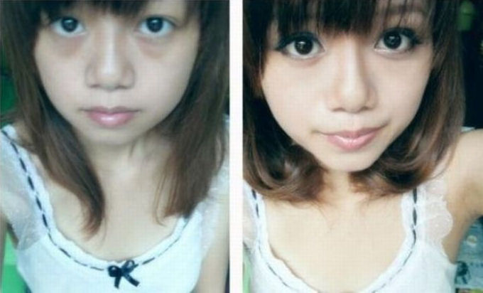 Antes e depois da maquiagem de garotas orientais 18