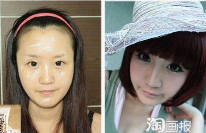 Antes e depois da maquiagem de garotas orientais 24