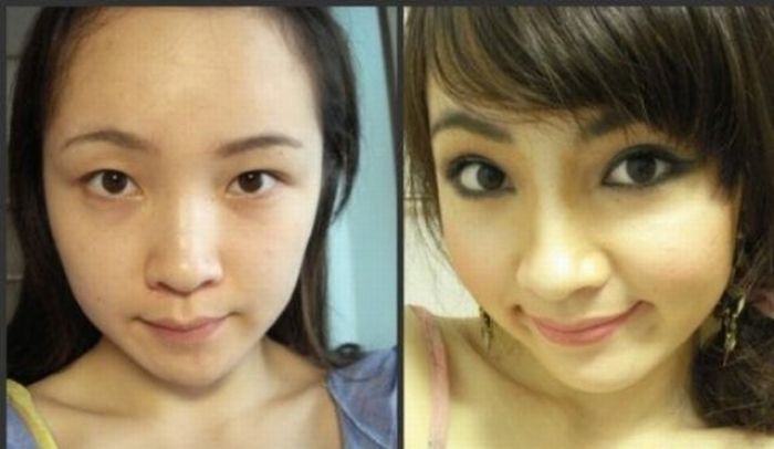 Antes e depois da maquiagem de garotas orientais 26