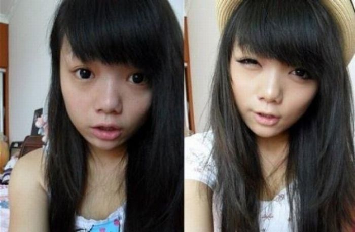 Antes e depois da maquiagem de garotas orientais 33