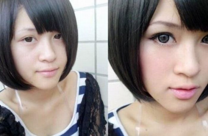 Antes e depois da maquiagem de garotas orientais 34