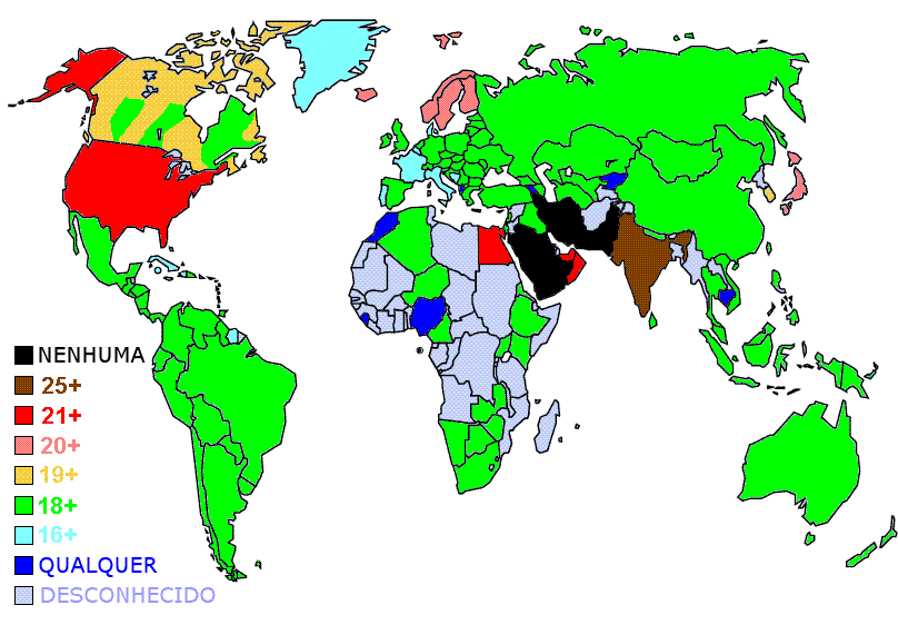 Idade mnima para consumo de bebida alcolica no mundo 